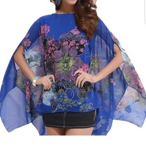 Kimono Sleeve Sheer Top Flowers